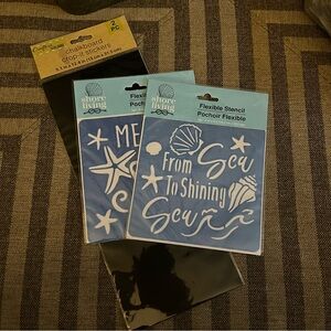 Ocean-Themed Stencil Set in Blue and White - with chalkboard stickers
